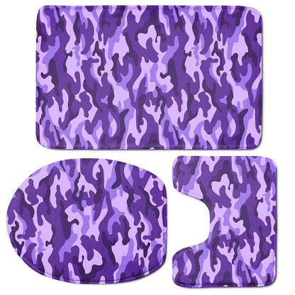 Purple Camouflage Print 3 Piece Bath Mat Set