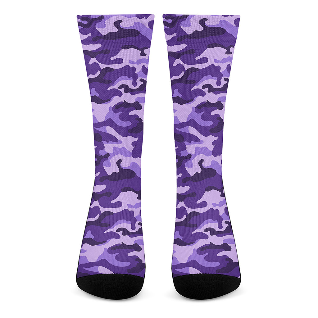 Purple Camouflage Print Crew Socks