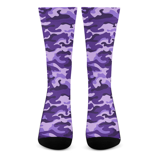 Purple Camouflage Print Crew Socks
