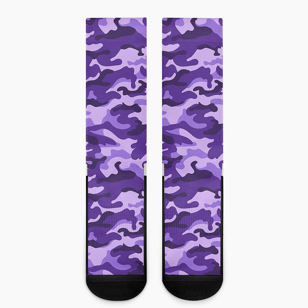 Purple Camouflage Print Crew Socks
