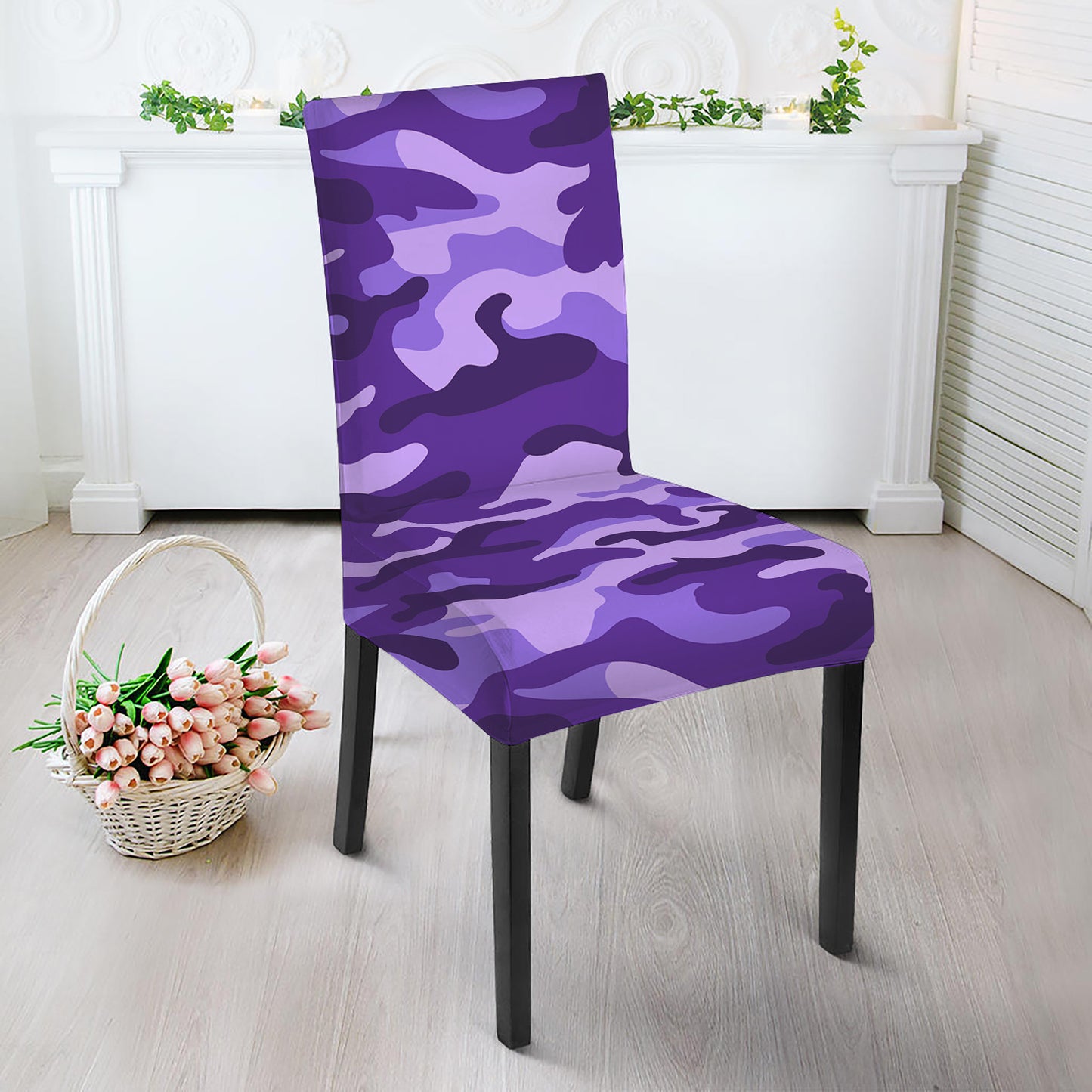 Purple Camouflage Print Dining Chair Slipcover
