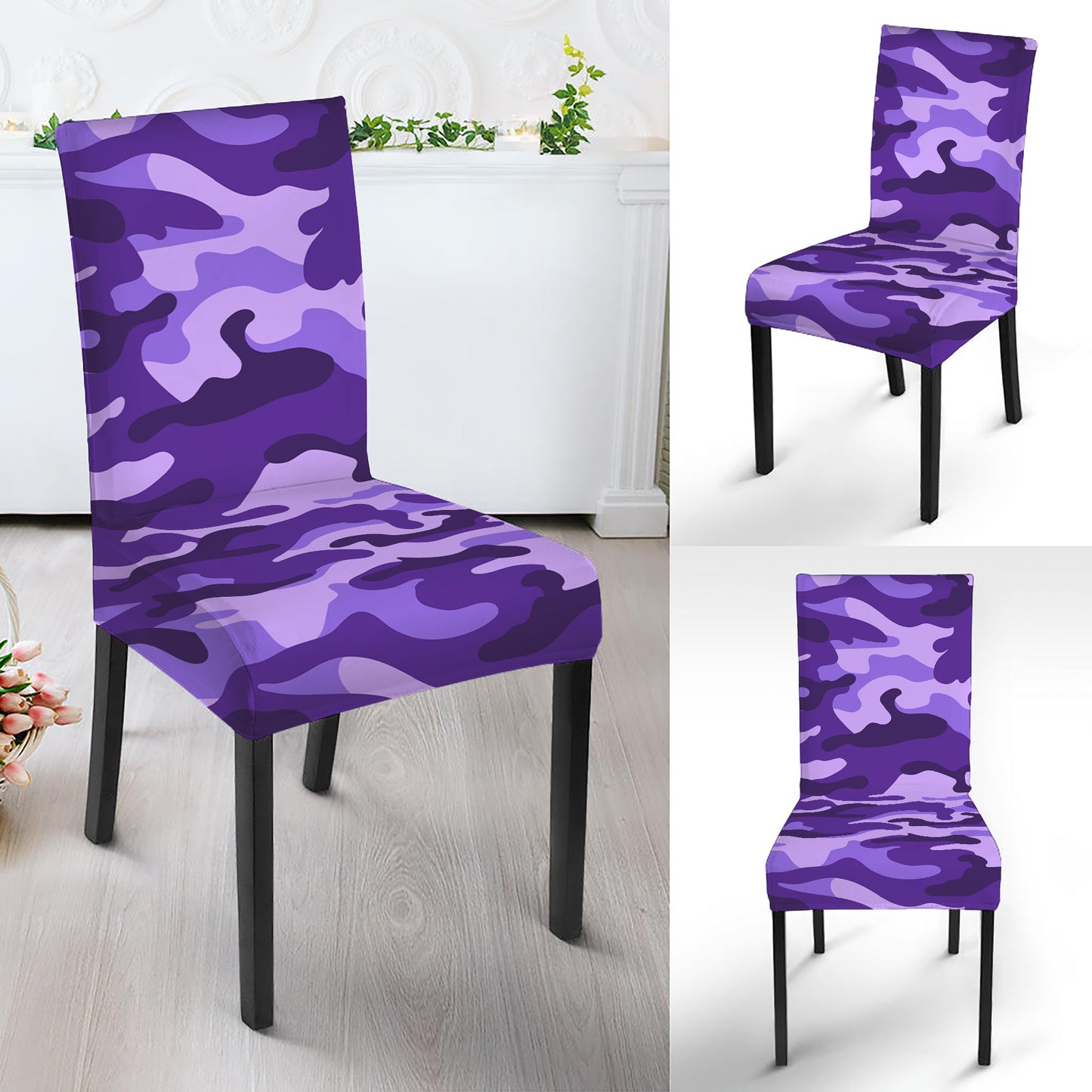 Purple Camouflage Print Dining Chair Slipcover