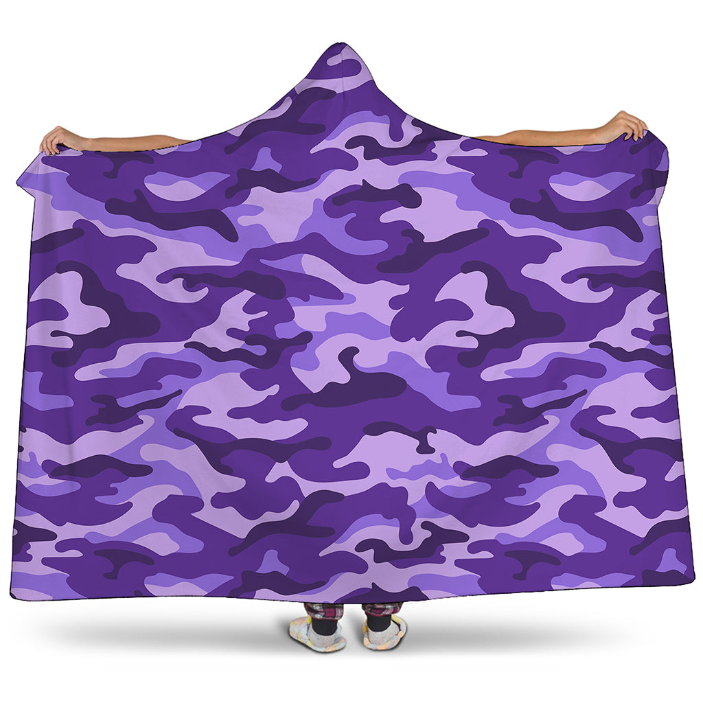 Purple Camouflage Print Hooded Blanket