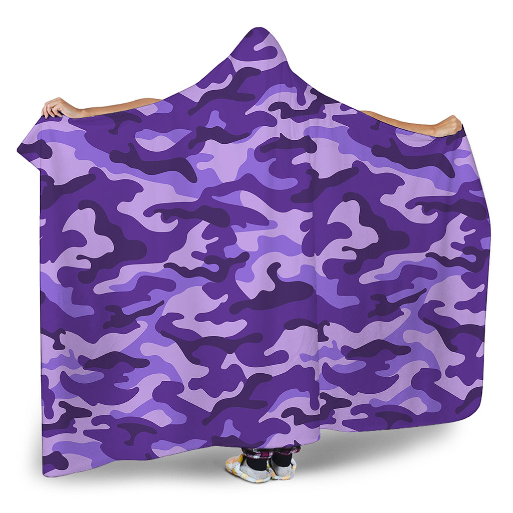 Purple Camouflage Print Hooded Blanket