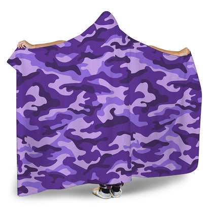 Purple Camouflage Print Hooded Blanket