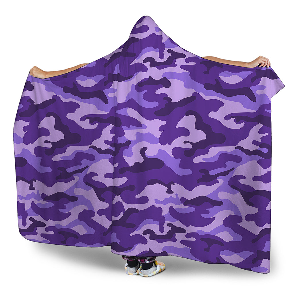 Purple Camouflage Print Hooded Blanket