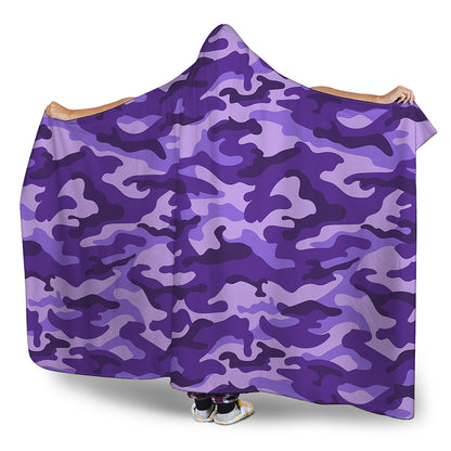 Purple Camouflage Print Hooded Blanket