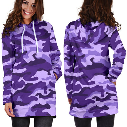 Purple Camouflage Print Hoodie Dress GearFrost