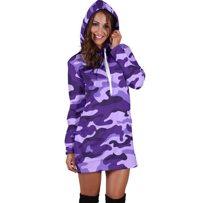 Purple Camouflage Print Hoodie Dress GearFrost