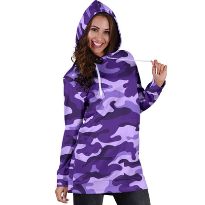 Purple Camouflage Print Hoodie Dress GearFrost