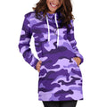 Purple Camouflage Print Pullover Hoodie Dress