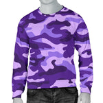 Purple Camouflage Print Men's Crewneck Sweatshirt GearFrost