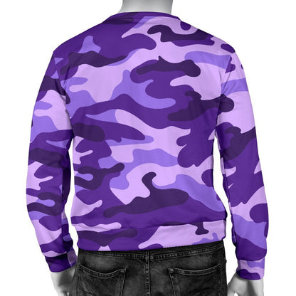 Purple Camouflage Print Men's Crewneck Sweatshirt GearFrost