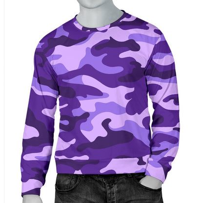 Purple Camouflage Print Men's Crewneck Sweatshirt GearFrost
