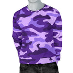 Purple Camouflage Print Men's Crewneck Sweatshirt GearFrost