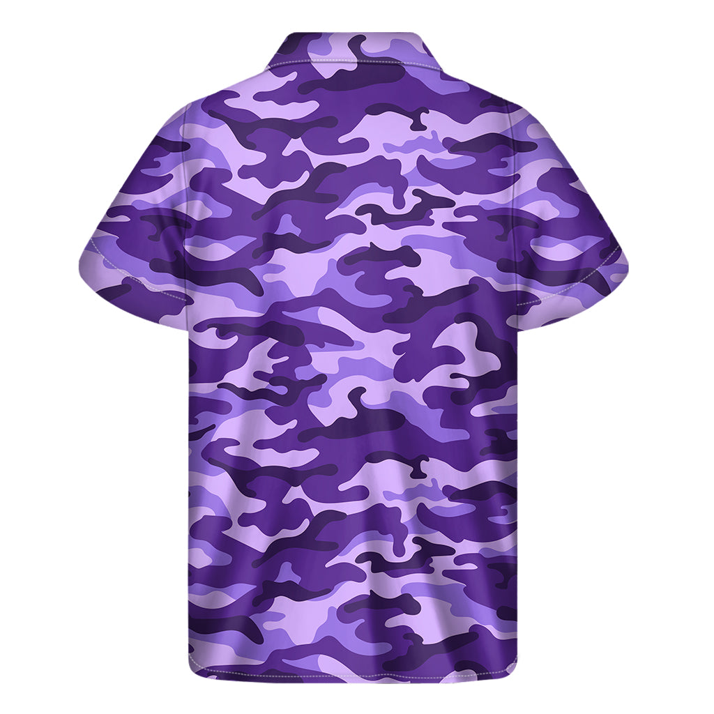 Purple Camouflage Print Men's Short Sleeve Shirt