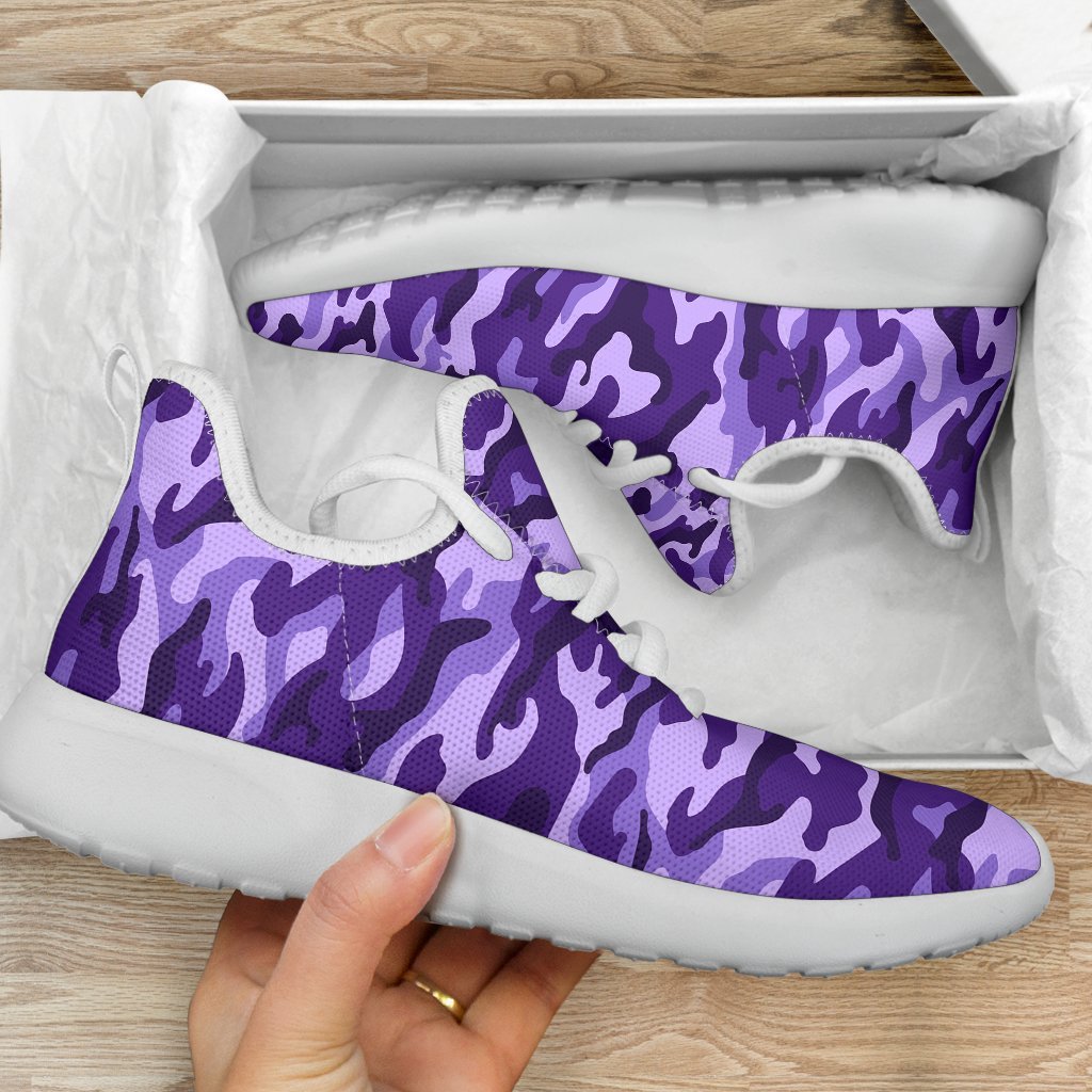 Purple Camouflage Print Mesh Knit Shoes GearFrost