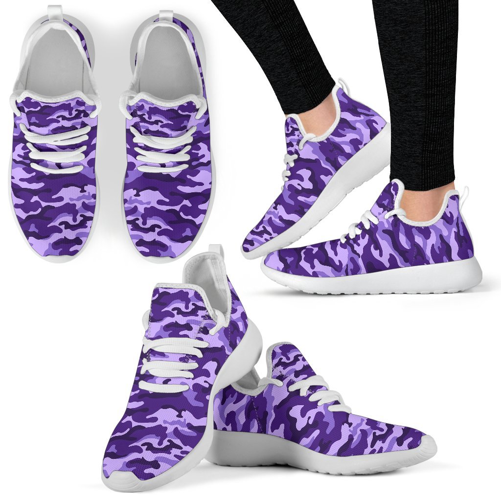 Purple Camouflage Print Mesh Knit Shoes GearFrost