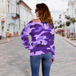 Purple Camouflage Print Off Shoulder Sweatshirt GearFrost