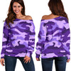 Purple Camouflage Print Off Shoulder Sweatshirt GearFrost