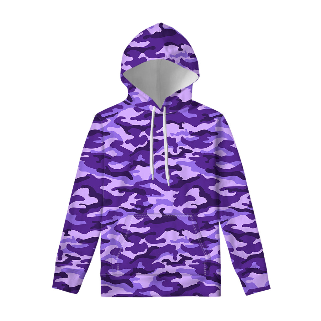 Purple Camouflage Print Pullover Hoodie