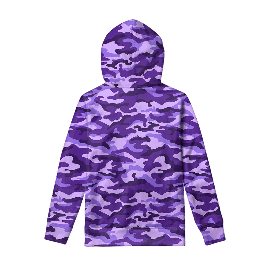 Purple Camouflage Print Pullover Hoodie