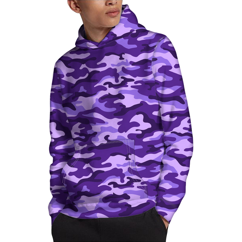 Purple Camouflage Print Pullover Hoodie
