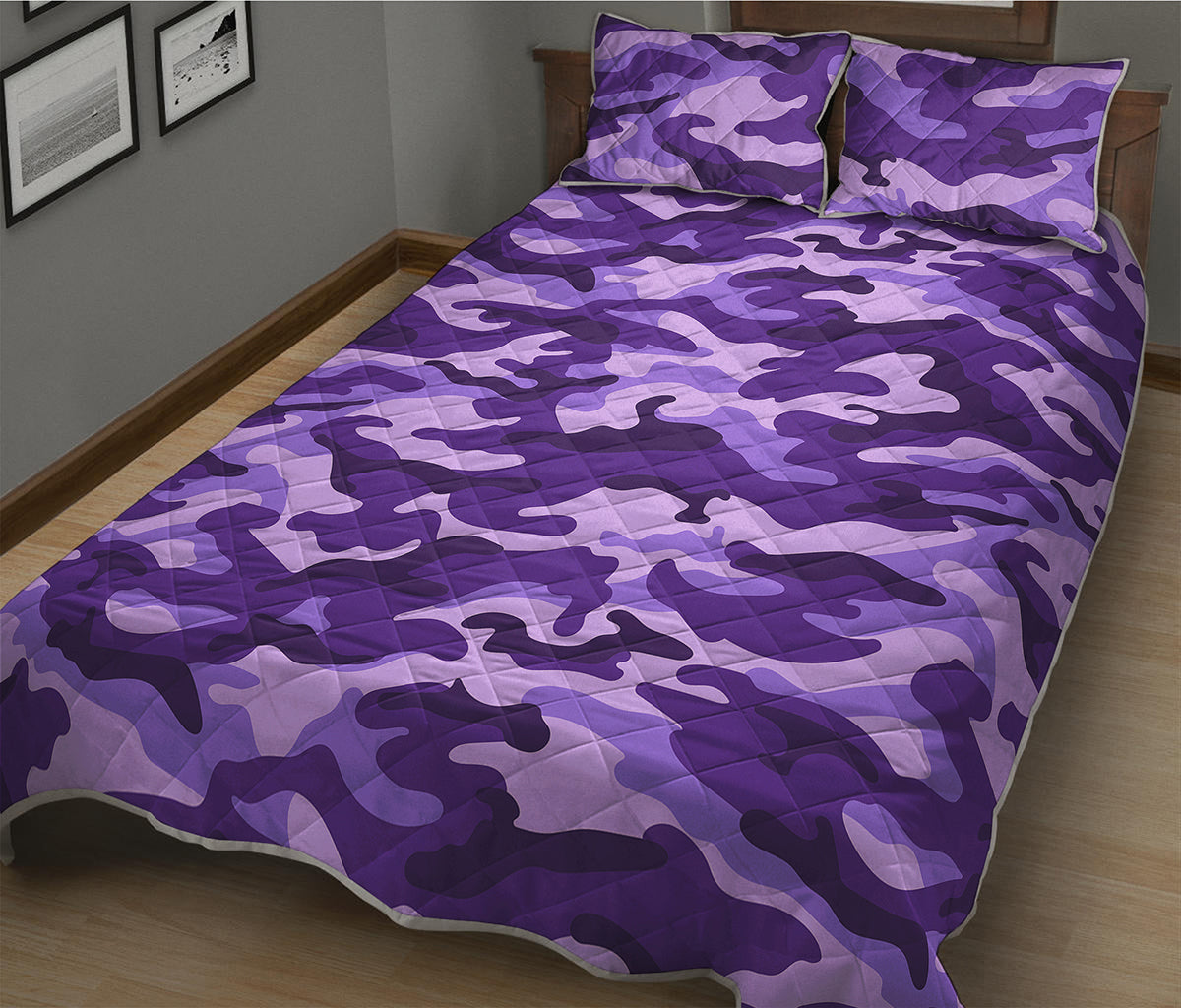 Purple Camouflage Print Quilt Bed Set