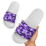 Purple Camouflage Print White Slide Sandals