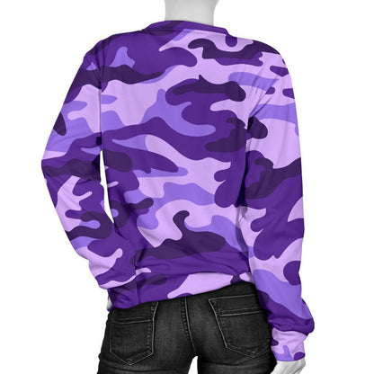 Purple Camouflage Print Women's Crewneck Sweatshirt GearFrost