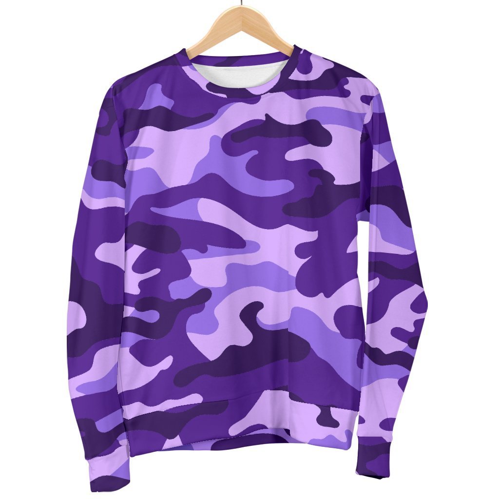 Purple Camouflage Print Women's Crewneck Sweatshirt GearFrost