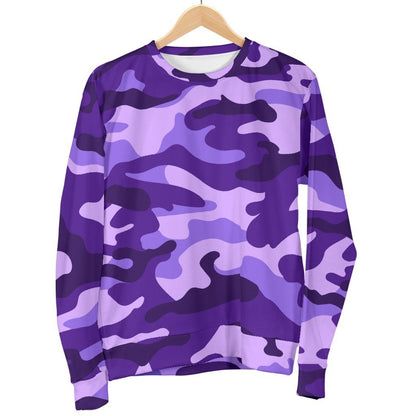 Purple Camouflage Print Women's Crewneck Sweatshirt GearFrost