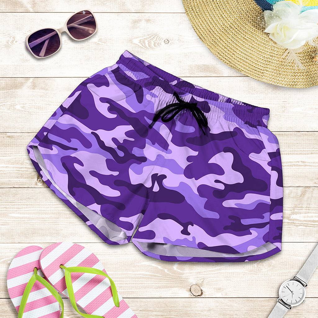 Purple Camouflage Print Women's Shorts