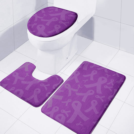 Purple Cancer Awareness Ribbon Print 3 Piece Bath Mat Set