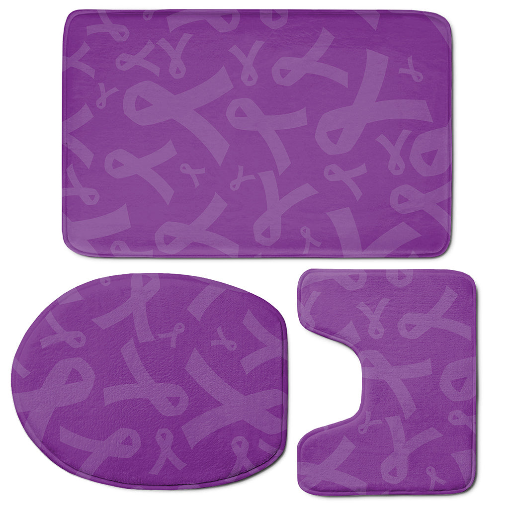 Purple Cancer Awareness Ribbon Print 3 Piece Bath Mat Set