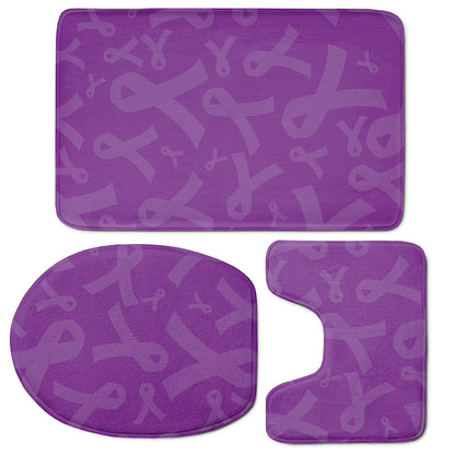 Purple Cancer Awareness Ribbon Print 3 Piece Bath Mat Set