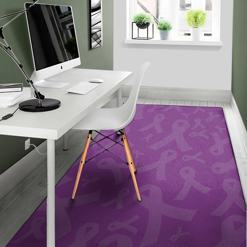 Purple Cancer Awareness Ribbon Print Area Rug
