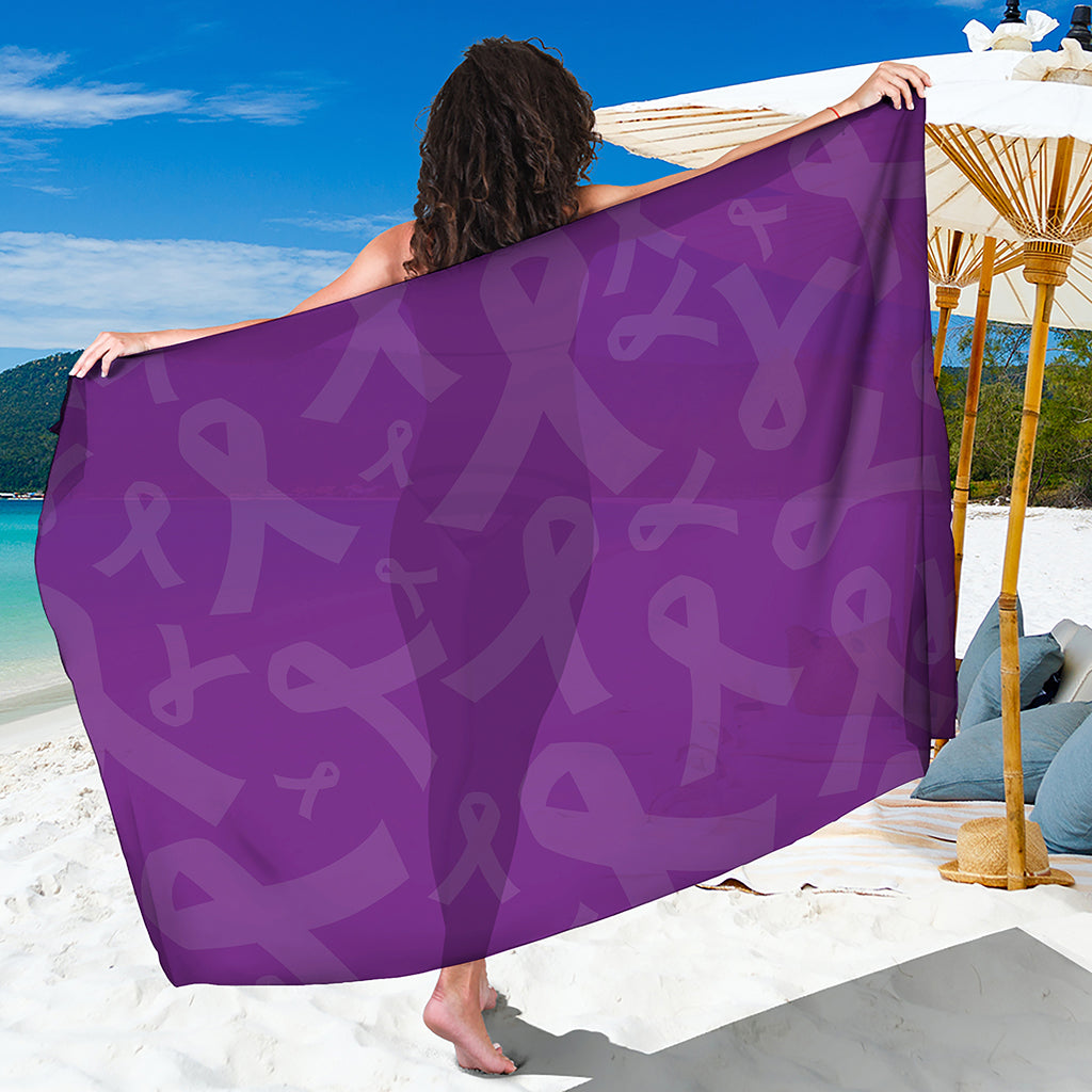 Purple Cancer Awareness Ribbon Print Beach Sarong Wrap