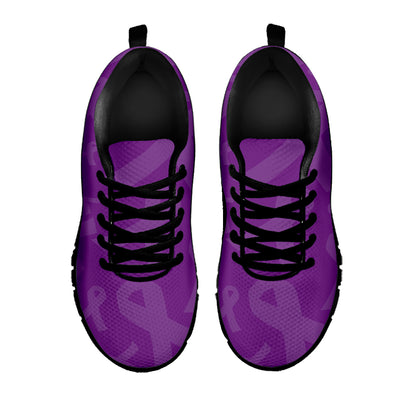 Purple Cancer Awareness Ribbon Print Black Sneakers