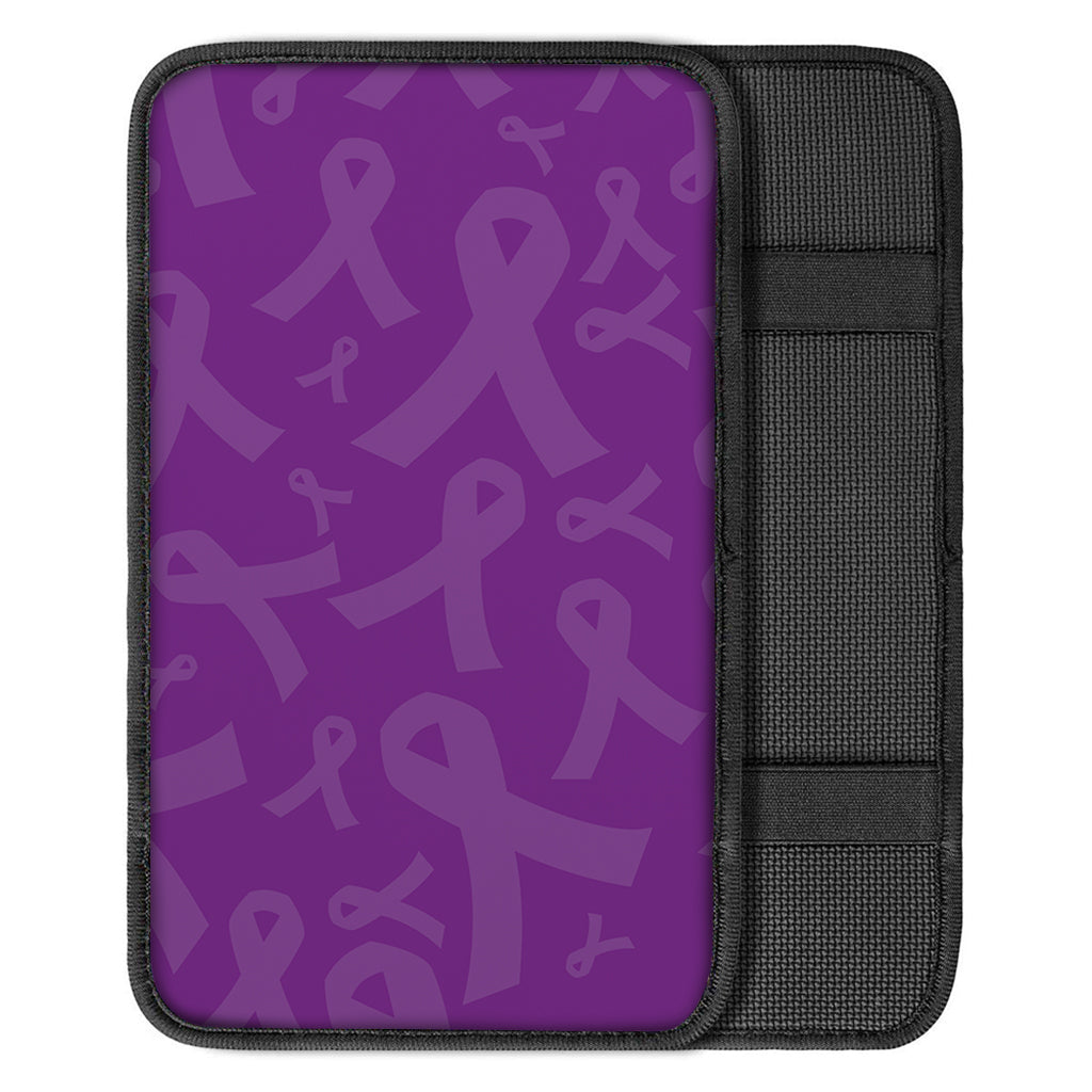 Purple Cancer Awareness Ribbon Print Car Center Console Cover
