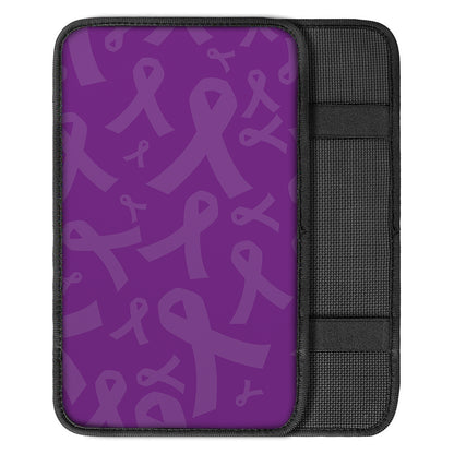 Purple Cancer Awareness Ribbon Print Car Center Console Cover
