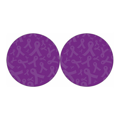 Purple Cancer Awareness Ribbon Print Car Coasters