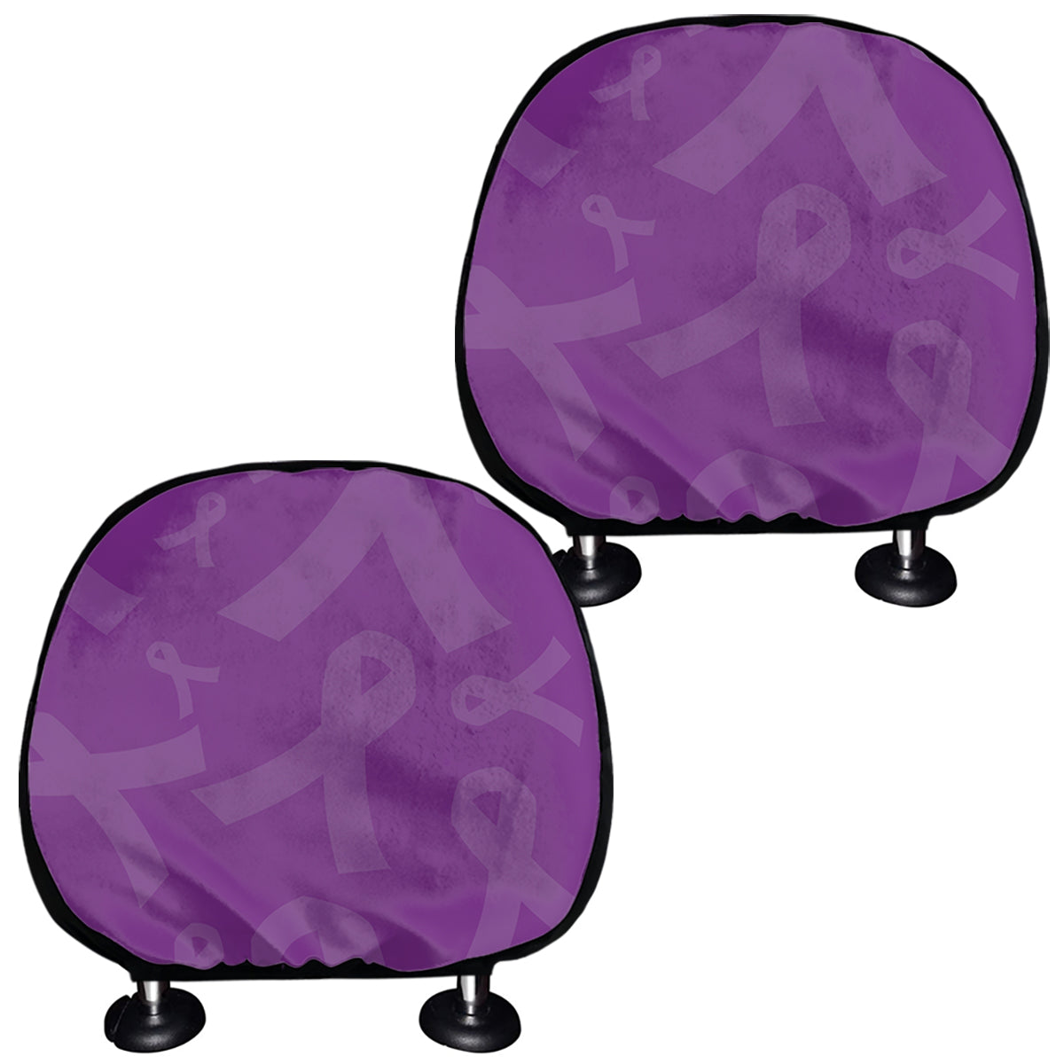 Purple Cancer Awareness Ribbon Print Car Headrest Covers