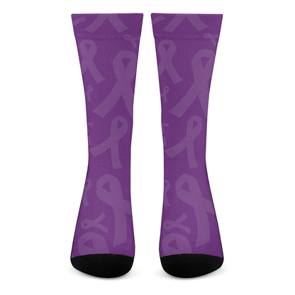 Purple Cancer Awareness Ribbon Print Crew Socks