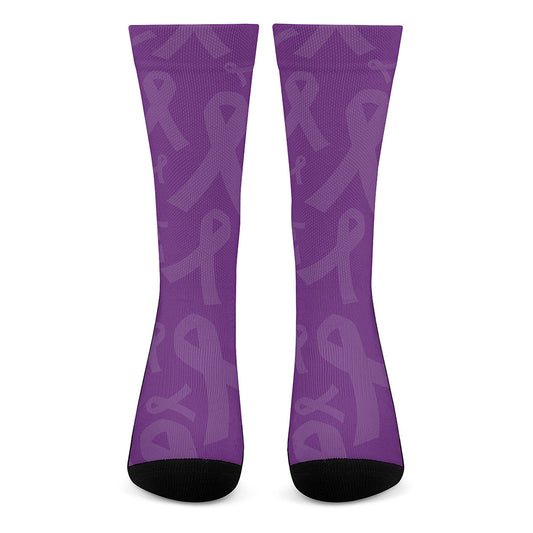 Purple Cancer Awareness Ribbon Print Crew Socks