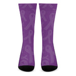 Purple Cancer Awareness Ribbon Print Crew Socks