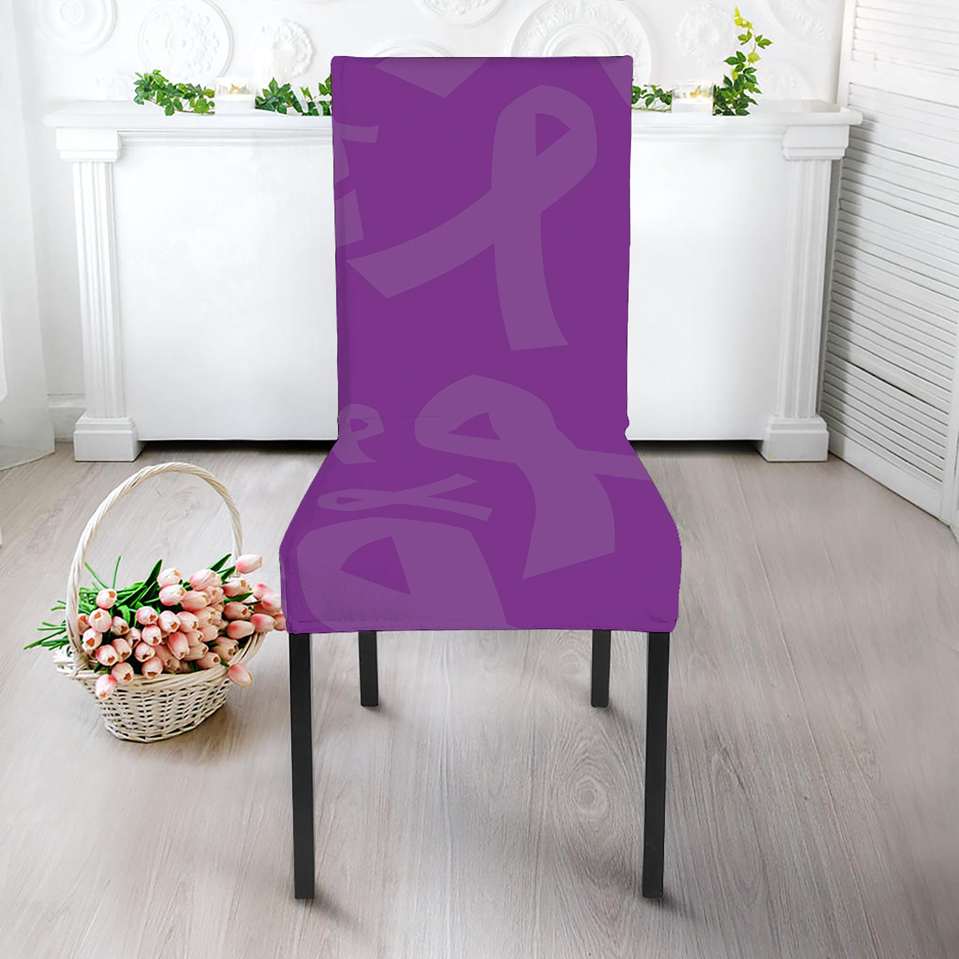 Purple Cancer Awareness Ribbon Print Dining Chair Slipcover