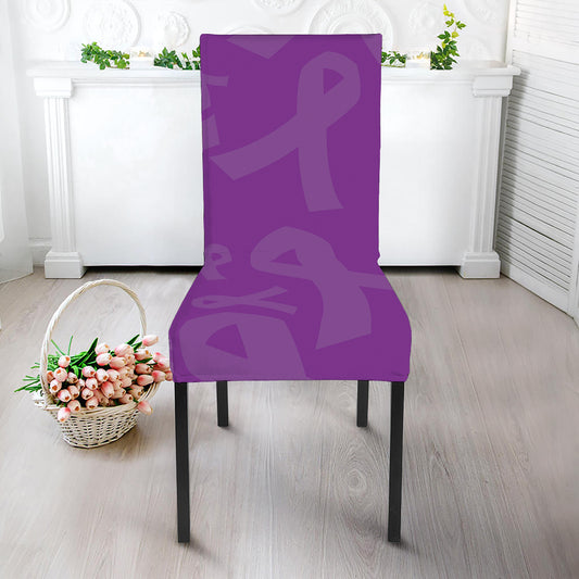 Purple Cancer Awareness Ribbon Print Dining Chair Slipcover