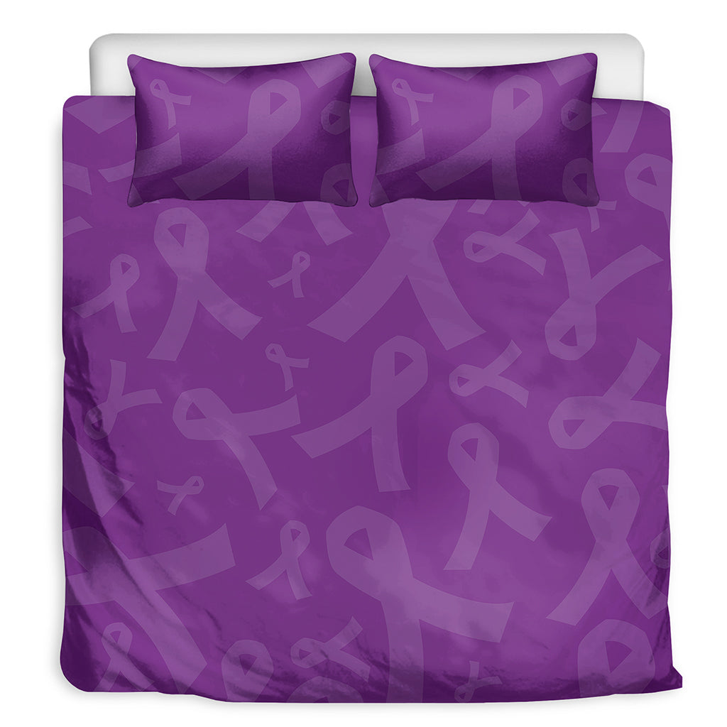 Purple Cancer Awareness Ribbon Print Duvet Cover Bedding Set