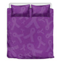 Purple Cancer Awareness Ribbon Print Duvet Cover Bedding Set